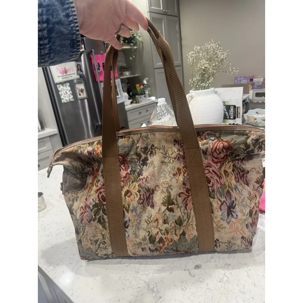 vintage Vanderbilt Studios floral tapestry duffel bag